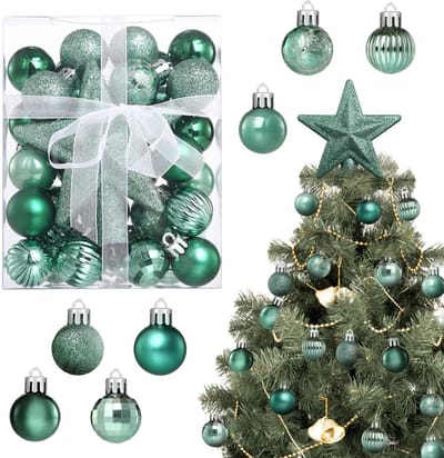 Dailygoods- Kerstboomballen 30 stuks - Mini-kerstballen - Kunststof kerstboomversiering - Groene kerstdecoratie - Onbreekbaar - 3 cm