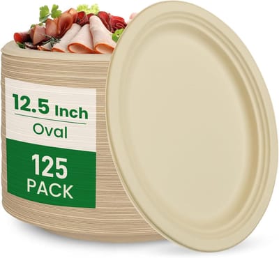 Composteerbare Ovale Platen - Duurzame Bagasse Borden - Milieubewust Dineren - Biologisch Afbreekbaar - 125 Stuks - Natuurlijk