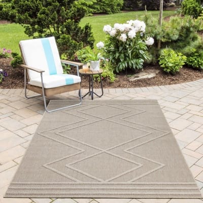 Buitenkleed met geometrisch patroon, beige kleur, voor keuken en balkon, UV-bestendig. 120x170 cm