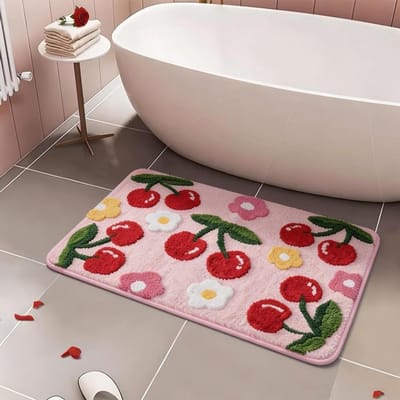Solidchoice - Roze Badmat met Kersenmotief en Antislip