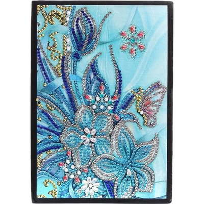Carnet de notes de broderie diamant 5D, 50 pages, motifs papillons et fleurs, DIY blue