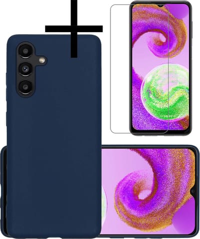 Hoesje - Met Screenprotector - Geschikt voor Samsung Galaxy A04s - Sterk & Shockproof - Back Cover - Siliconen Case - Telefoon Hoes - Donkerblauw