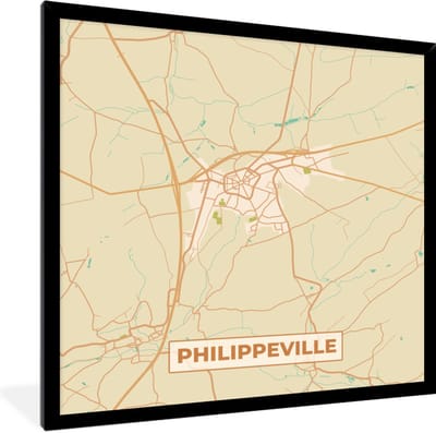 Fotolijst incl. Poster - Stadskaart - Vintage - Philippeville - Kaart - Plattegrond - 40x40 cm - Posterlijst