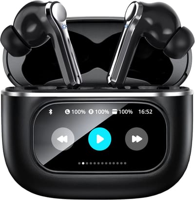 Soundtrex Display Draadloze Oordopjes - Bluetooth Oordopjes – Oortjes draadloos - Active Noise Cancelling - LED Display - Bluetooth 5.3 – Zwart