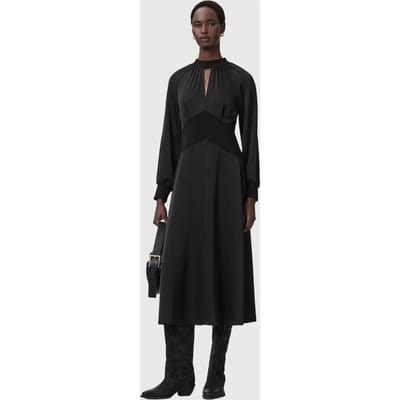 AllSaints Roya Ls Dress Black Taglia: 4 | Abiti Midi Outlet | Donna | Nero