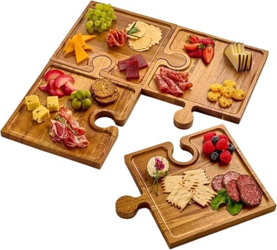 Charcuterie Boards - Houten serveerschaal van 46 x 46 x 1,2 cm | 1800 g Charcuteriebord met handvat | Modulaire voorgerechtenschotels set is perfect voor feesten, housewarmings en Valentijnshuwelijken