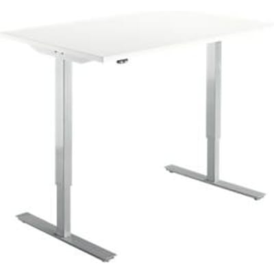 Bureau START OFF - elektrisch in hoogte verstelbaar - B 1200 x D 800 x H 755-1255 mm – T poot blank alu – wit/blank aluminium