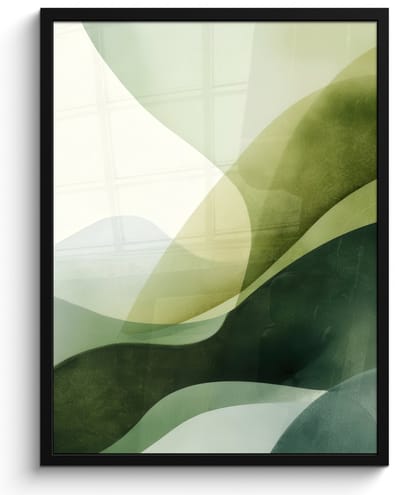 Poster in lijst - Fotolijst 60x80 cm - Posters - Golven - Abstract - Lichtgroen - Sierlijk - Posterlijst zwart - Decoratie - Wanddecoratie woonkamer - Muurdecoratie slaapkamer
