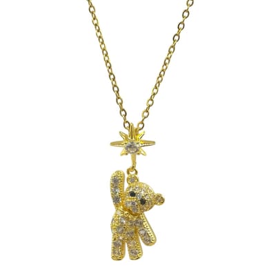 Ketting met hanger Teddybeer - voor dame of meisje - CZ steentjes - verguld staal - 40 + 5 cm