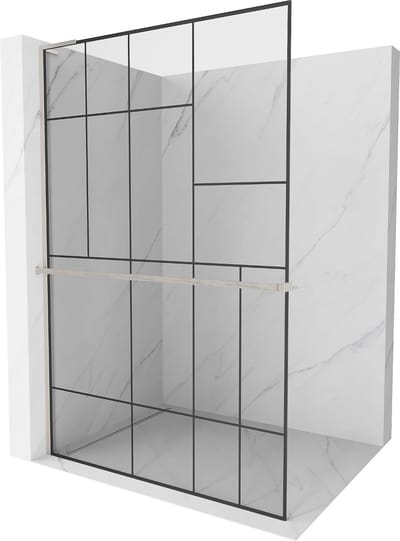 Mexen Kioto+ L Douchewand met plank Walk-in 70 x 200 , zwart patroon, geborsteld nikkel - 800-070-123-97-78