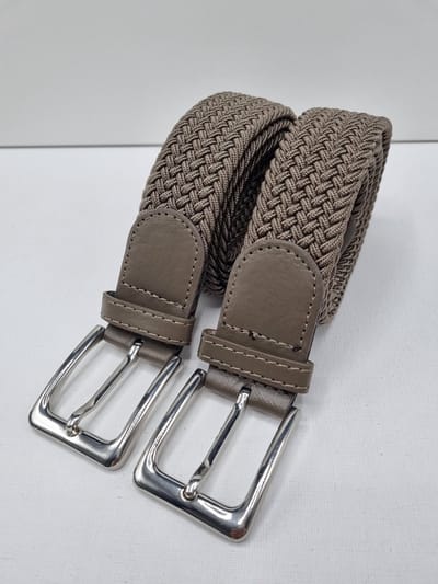 2 pack deal - Elastische riem - gevlochten broekriem - dames en heren riemen - kleur Kaki 105 cm