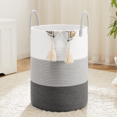 Grote Wasmand van Gevlochten Katoen (70L) met Handvatten - Ideaal voor Wasmand, Opbergmand, en Speelgoed