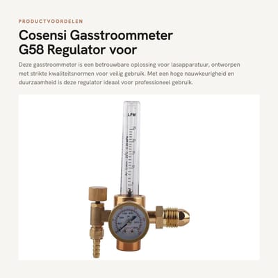 Dailygoods- Gasstroommeter Koper - Drukregelaar met Manometer - Hoge Kwaliteit - CGA580 Connector - Voor Lasapparatuur - Nauwkeurige Drukmeting - Gasdrukregelaar