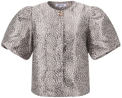 Statement Top Dames – Puff Sleeves – Leopard Print – Korte Mouwen – Maat M – Modieuze Blouse Khaki - luipaard print