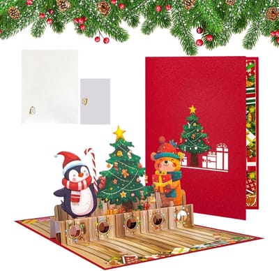 Kerstkaarten met enveloppen - 3D wenskaarten - Feestdagen wensen - Met geldhouder - 15 x 20 cm - Kerstboom ontwerp