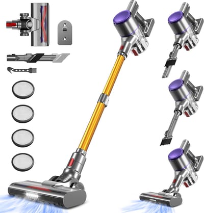 Elekiatech Steelstofzuiger- 46000Pa - 50 Minuten Gebruikstijd - 8 Kegel Filtersysteem Steelstofzuiger Draadloos - 1,5 L Stofbak - 2200 mAh Accu - voor Tapijten en Harde Vloere - Gold