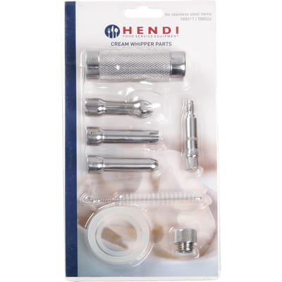 HENDI Onderdelenset voor slagroomapparaten – 3 spuitmondjes, patroonhouder, afdichtring, ventiel, schoonmaakborsteltje – 120x30x240 mm