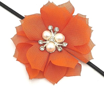 Stoffen Bloem Versieringen - Stof Bloemen Strass - DIY Knutselen - Met Strass en Parels - 6 cm Diameter - Oranje