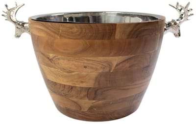 Champagne Koeler hert hout zilver 29x53x37cm