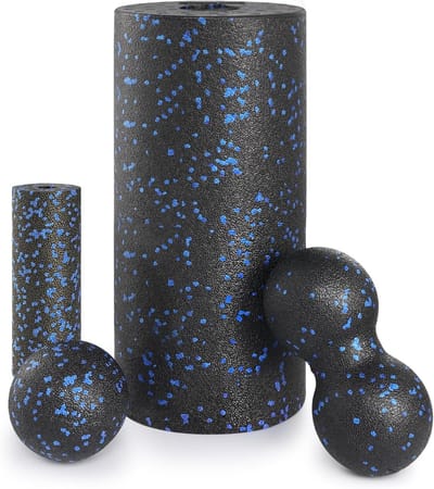 Set van 4 fascia rollers met grote en kleine rollen, pinda bal en enkele bal voor diepe massage, ontspanning en spierherstel met opbergtas