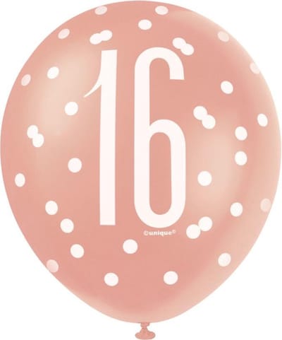 Ballonnen 16 jaar Glitz Rose Goud | 6 stuks