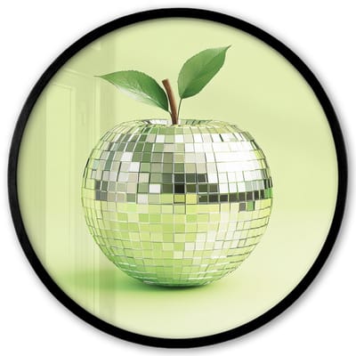 Poster in lijst Rond - Fotolijst 40x40 cm - Posters - Groen - Disco - Decoratie - Appel - Ronde posterlijst zwart - Decoratie - Wanddecoratie woonkamer - Muurdecoratie slaapkamer