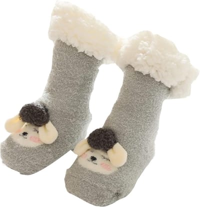 Babysokken - Huissokken - Winterse Warmte - Antislip zool - Lang model - Grijs