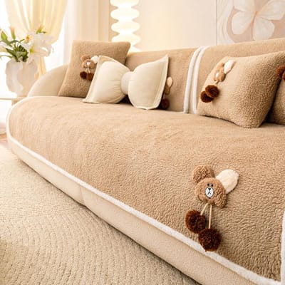 Modern Lamspluche Licht Luxe Bankkussen Velvet Woonkamer Winter Warm Zitmat Anti-Slip Bank L-Vorm Bank Rugleuninghoezen 70x70cm 1pcs