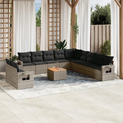 vidaXL - 12-delige - Loungeset - met - kussens - poly - rattan - grijs