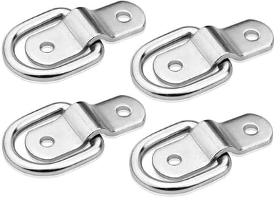 Dailygoods- Sjorbanden Zware Bevestigingsankers - 4 Stuks - Zilverkleurige D-ring - Robuust Massief Metaal - Anticorrosie - Eenvoudige Installatie - Ankerpunten