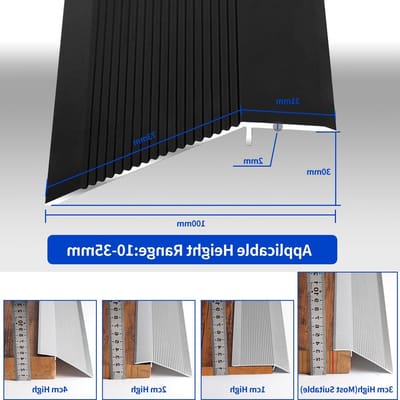 Vloerovergangsstrip van aluminium voor drempels, geschikt voor tegels en laminaat, hoogteverschil tussen 10-35mm (zwart, 1m × 10cm)