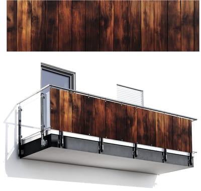 Balkonscherm 300x80 cm - Balkonposter Hout - Planken - Vintage - Donkerbruin - Balkon scherm decoratie - Balkonschermen - Balkondoek zonnescherm