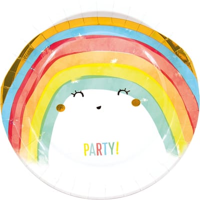 Vegaoo - 8 kartonnen borden rainbow party 23 cm regenboog