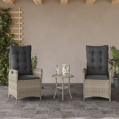 vidaXL - 3-delige - Bistroset - met - kussens - poly - rattan - lichtgrijs