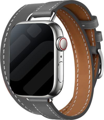 Strap-it Double Tour leren bandje - Geschikt voor Apple Watch - Series 1/2/3/4/5/6/7/8/9/10/11/SE/SE2/SE3 - Grijs - Luxe bandje leer voor iWatch maat: 38 / 40 / 41 / 42mm