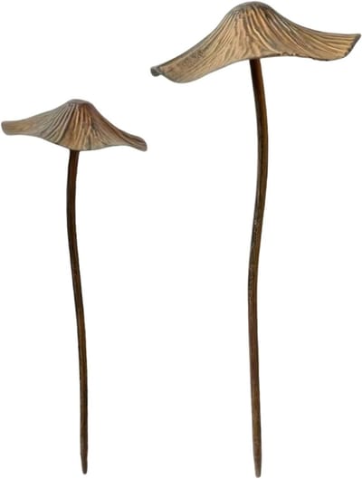 Decoratieve plantenpalen - Metalen paddenstoelen - Tuin verfraaien - Set van 2 stuks - 40 cm hoog - Roestbruin