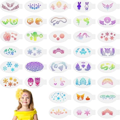 36 Stuks Gezichtsverf Sjablonen - Herbruikbare Templates voor Kinderen, Feestjes, Halloween en Carnaval