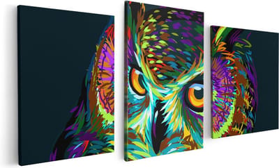 Artaza Canvas Schilderij Drieluik Kleurrijke Uil - Abstract - 120x60 - Foto Op Canvas - Canvas Print