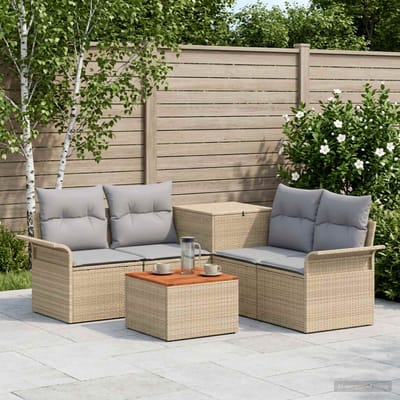 vidaXL - Bankstel - 6 - st - 4-zits - Beige - en - Lichtgrijs - Poly - Rattan - en - Staal