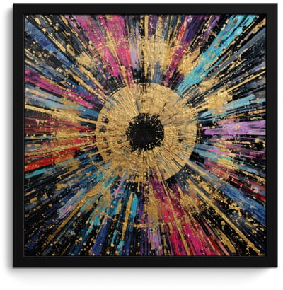 Poster in lijst - Fotolijst 40x40 cm - Posters - Explosie - Goud - Kleurrijk - Abstract - Posterlijst zwart - Decoratie - Wanddecoratie woonkamer - Muurdecoratie slaapkamer