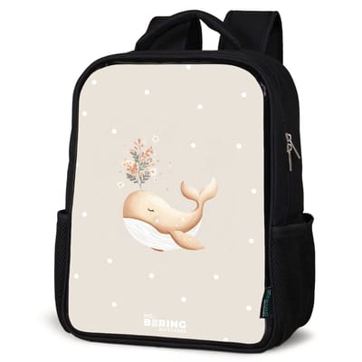 NoBoringSuitcases.com® - Rugzak zwart - Schooltas jongen & meisje - Beige walvis in bloemenzee - Rugtas voor school - Boekentas kind - Schoolrugzak - Kinderrugzak
