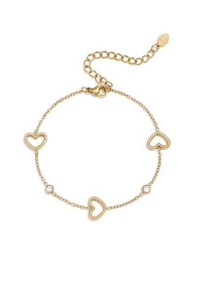 Goudkleurige Hartjes Armband met Kristallen – Verstelbare Dames Armband met Hartjes Bedels
