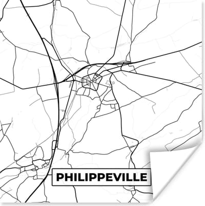 Poster België – Philippeville – Stadskaart – Kaart – Zwart Wit – Plattegrond - 100x100 cm XXL