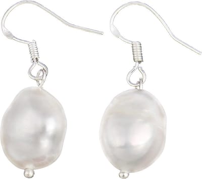 Zoetwater parel oorbellen Keishi - oorhanger - echte parels - sterling zilver (925) - wit - sieraden zakje - parel oorbellen dames