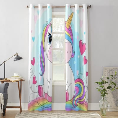 Schattige Witte Eenhoorn Raambekleding Voor Woonkamer Slaapkamer Luxe Moderne Keuken Gordijnen Stof Vitrage 135W x 60H(cm) x1 white