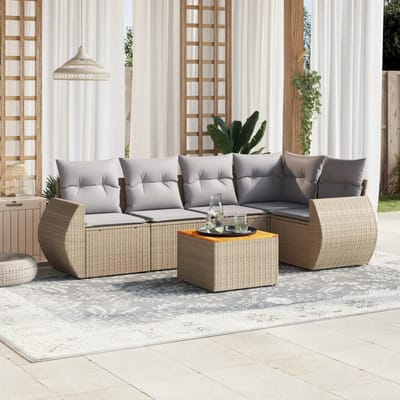 vidaXL - 6-delige - Loungeset - met - kussens - poly - rattan - beige