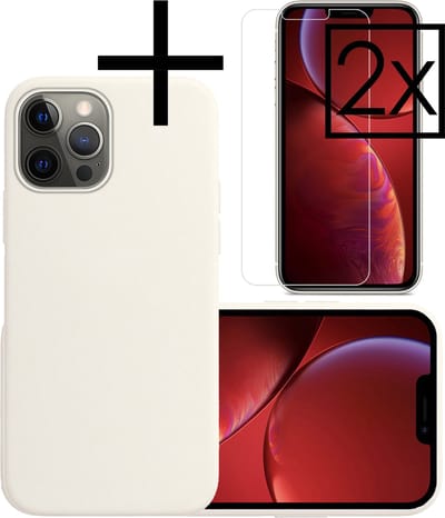 Hoesje - Met 2x Screenprotector - Geschikt voor Apple iPhone 13 Pro - Sterk & Shockproof - Back Cover - Siliconen Case - Telefoon Hoes - Wit