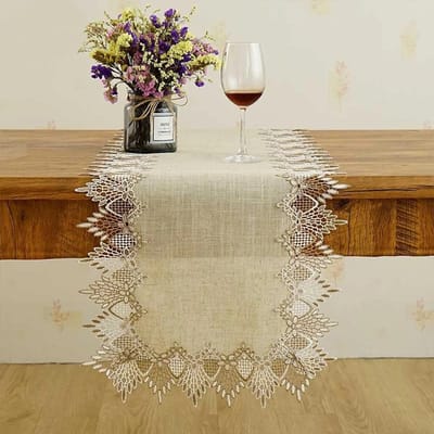 Handgemaakte eenvoudige moderne primaire kleur linnen tafelkleed kant geborduurd linnen tafelkleed tv kast stofhoes thuis tafelloper 40x90 cm beige