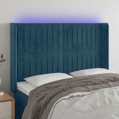 vidaXL - Hoofdbord - LED - 147x16x118/128 - cm - fluweel - donkerblauw