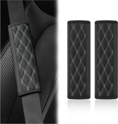 Gordelhoezen - Gordelbeschermer Schouderkussens - Veiliger Rijden - Hoogwaardig Leer - 200 g - Zwart